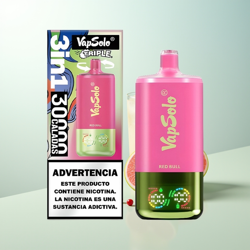 Vapsolo Triple 30000 Puffs Vape Toro Rojo con 40ml de Líquido 3 Tanques y Puerto Tipo-C