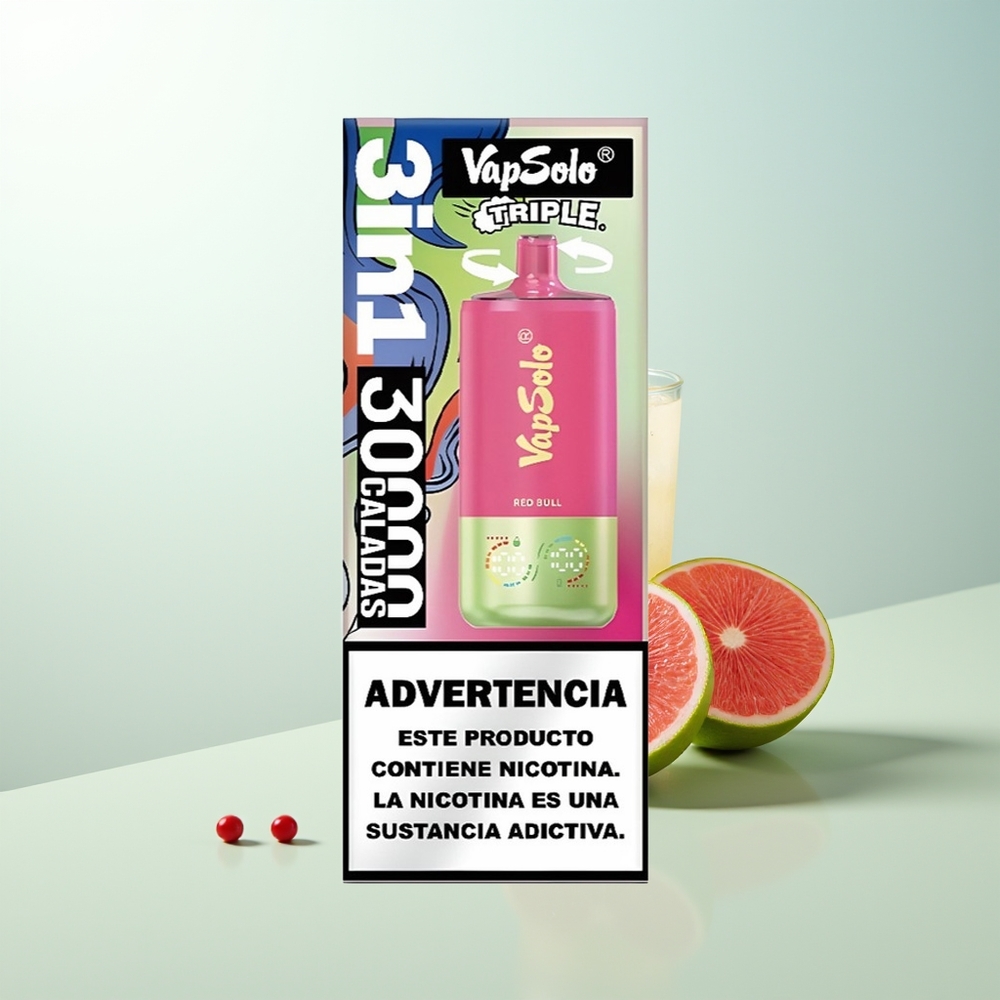 Vapsolo Triple 30000 Puffs Vape Toro Rojo con 40ml de Líquido 3 Tanques y Puerto Tipo-C
