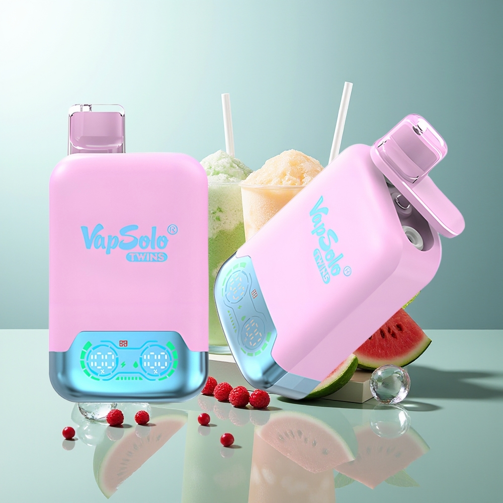 Vapsolo Twins 20000 Puffs 40ml Doble Tanque Tipo-C Sabor Dragón Negro Fresa  Frambuesa Sandía
