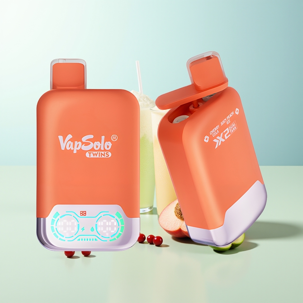 Vapsolo Twins 20000 Puffs Vape Cereza Cola  Melocotón Jugoso Helado 40ml 2 Tanques Tipo-C