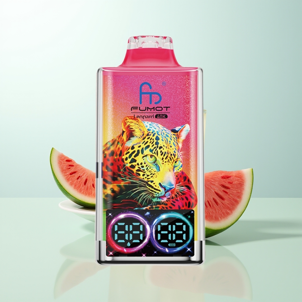 Fumot Leopardo 40K Puffs Fresa Sandía Vape Desechable 5% Nicotina 700mAh Dual Mesh Tipo-C Pantalla Digital