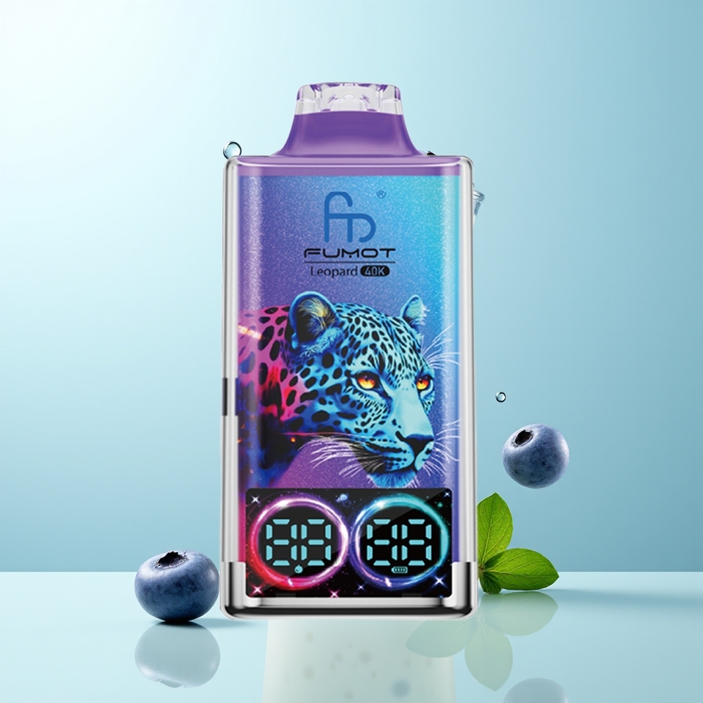 Fumot Leopardo 40K Puffs Vape Desechable Arándano Azul con Hielo 0% Nicotina, 700mAh, Doble Malla, Tipo-C, Pantalla Digital de Aceite