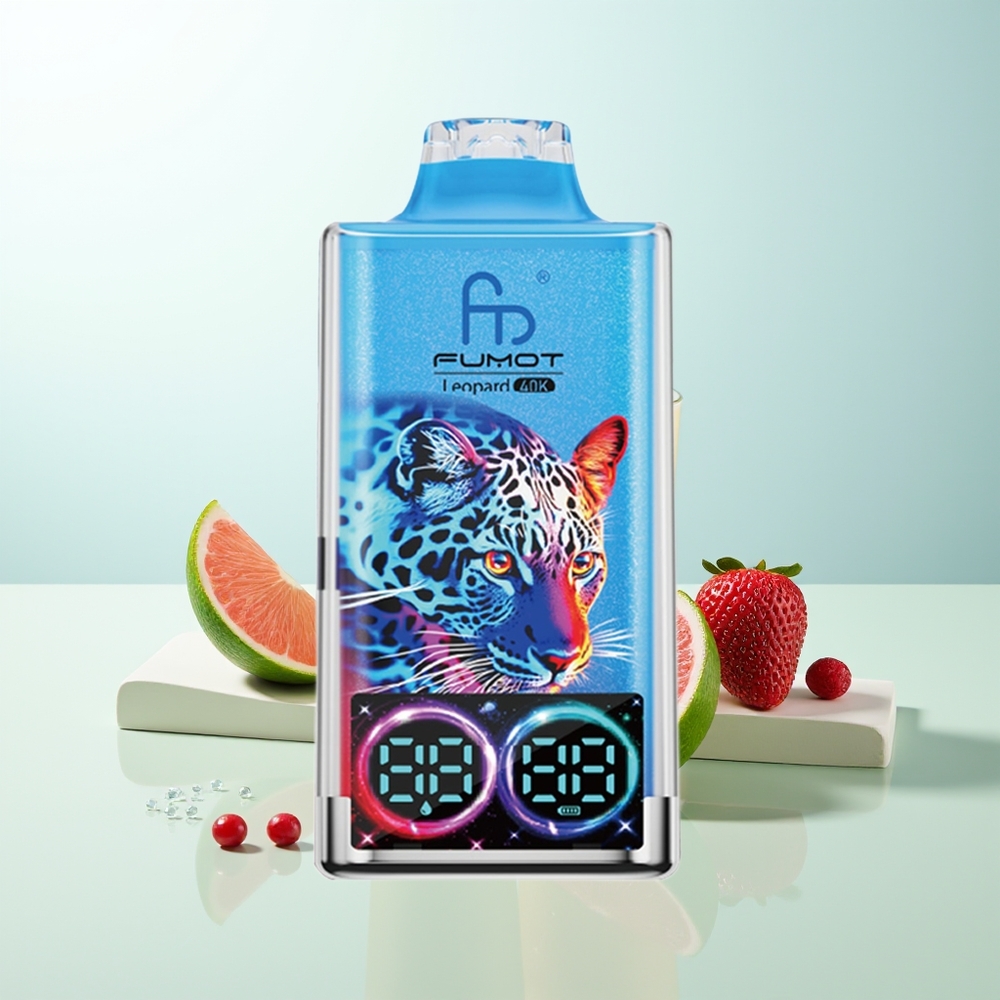 Fumot Leopardo 40K Puffs Vape Desechable Bayas Mixtas 0%/2%/3%/5% Nicotina, Batería 700mAh, Dual Mesh, Tipo-C, Pantalla Digital de Nivel de E-Líquido