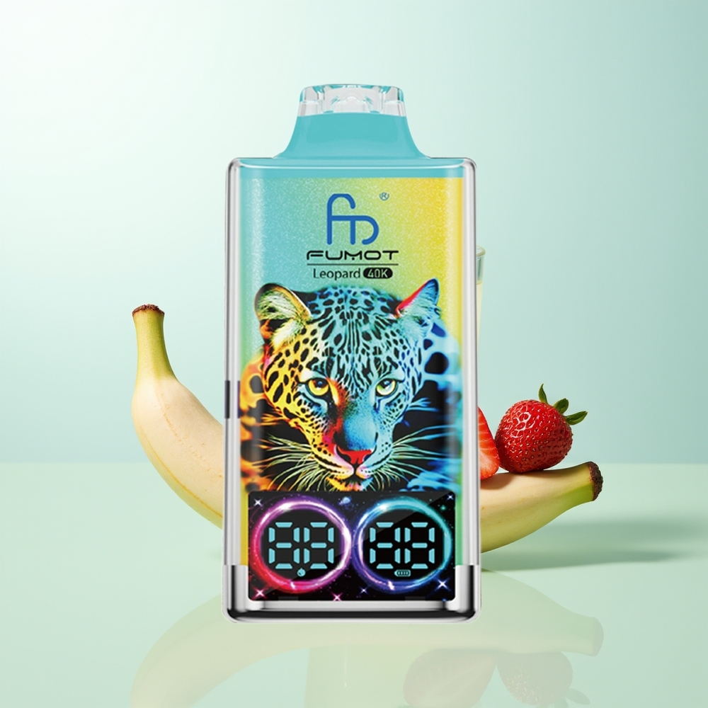 Fumot Leopardo 40K Puffs Vape Desechable Fresa Plátano 0%/2%/3%/5% Nicotina 700mAh Dual Mesh Tipo-C Pantalla Digital