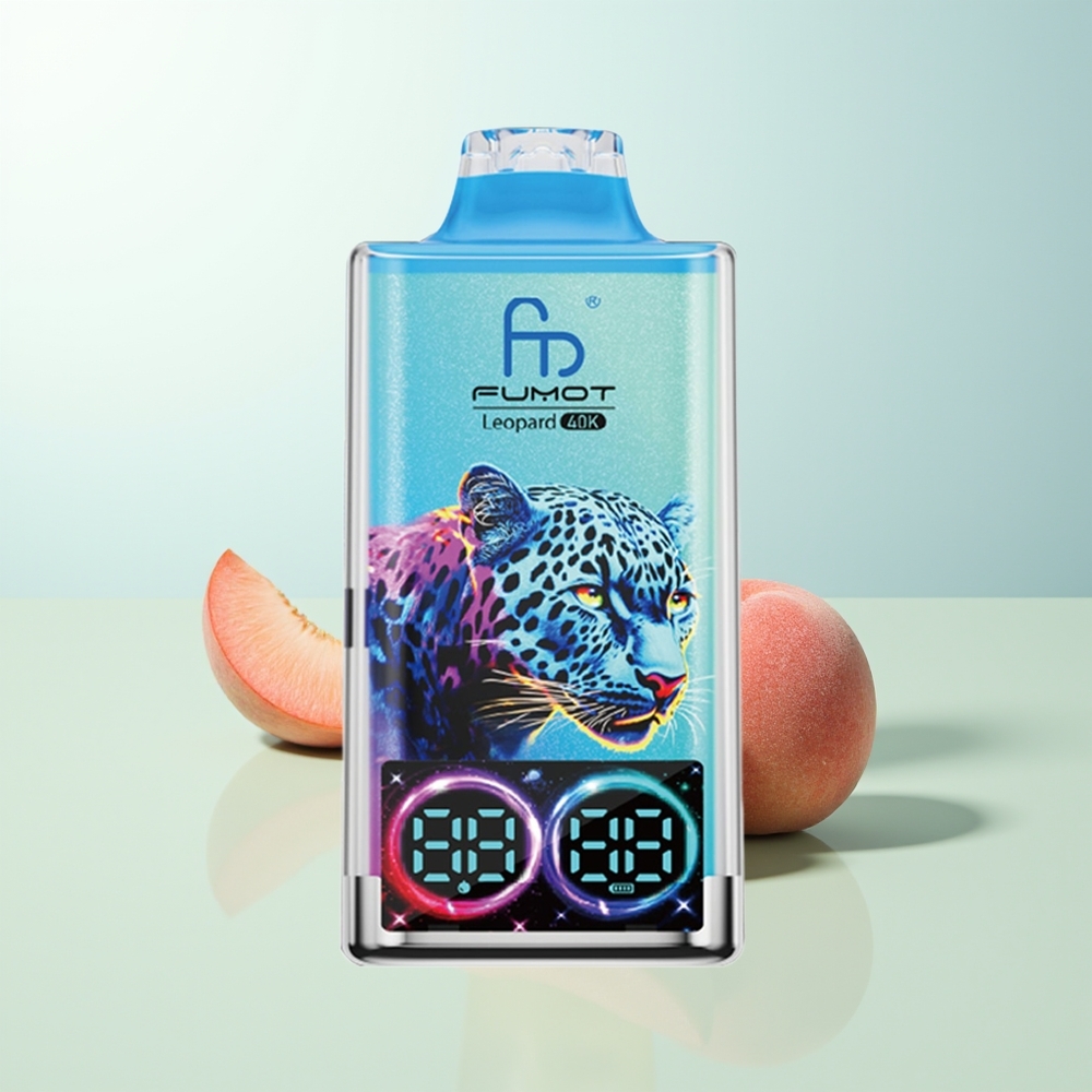 Fumot Leopardo 40K Puffs Vape Desechable Melocotón Baya 0% Nicotina 700mAh Dual Mesh Tipo-C Pantalla Digital