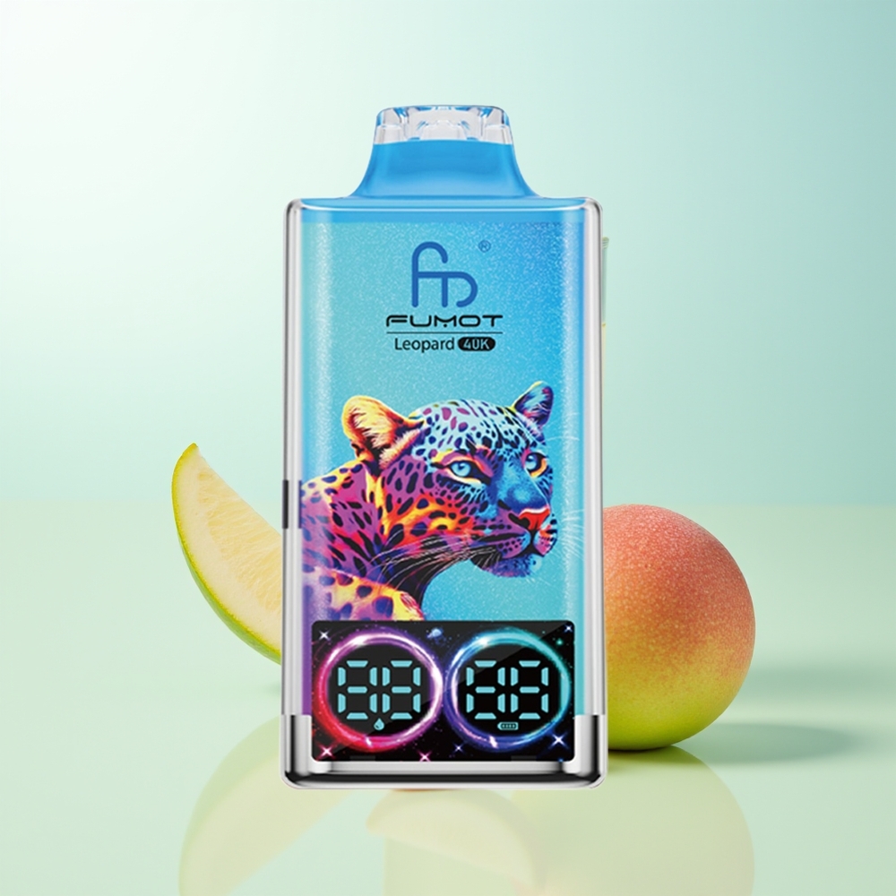 Fumot Leopardo 40K Puffs Vape Desechable Melocotón Mango Piña 0%-5% Nicotina 700mAh Dual Mesh Tipo-C Pantalla Digital
