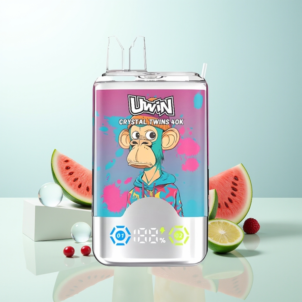 UWIN Crystal Twins 40000 Puffs Vape Sandía Helada y Frutas del Bosque con Batería Recargable 850mAh y Tipo-C